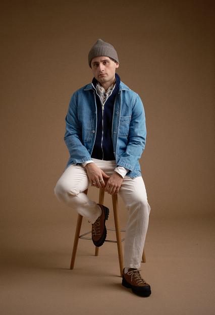 Drakes Jacket Denim Chore Bleach Wash